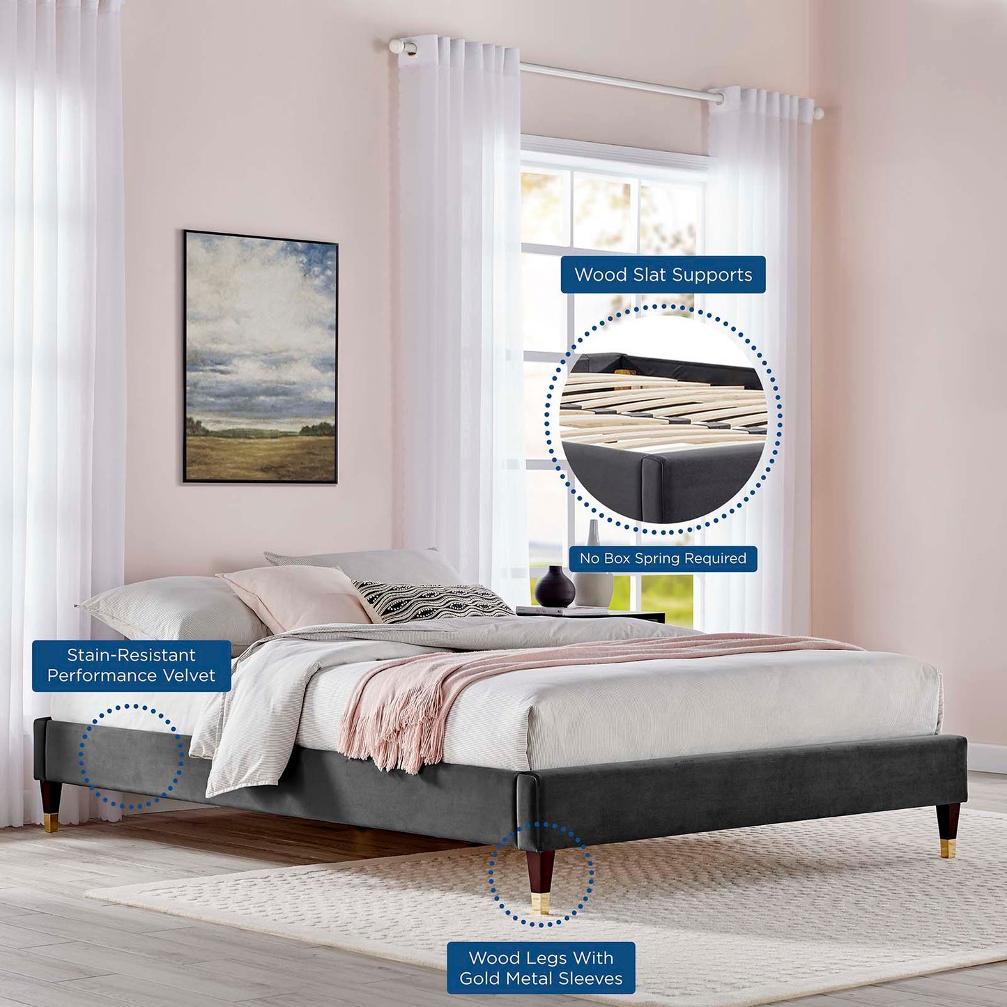 Harlow Performance Velvet King Platform Bed Frame by Modway