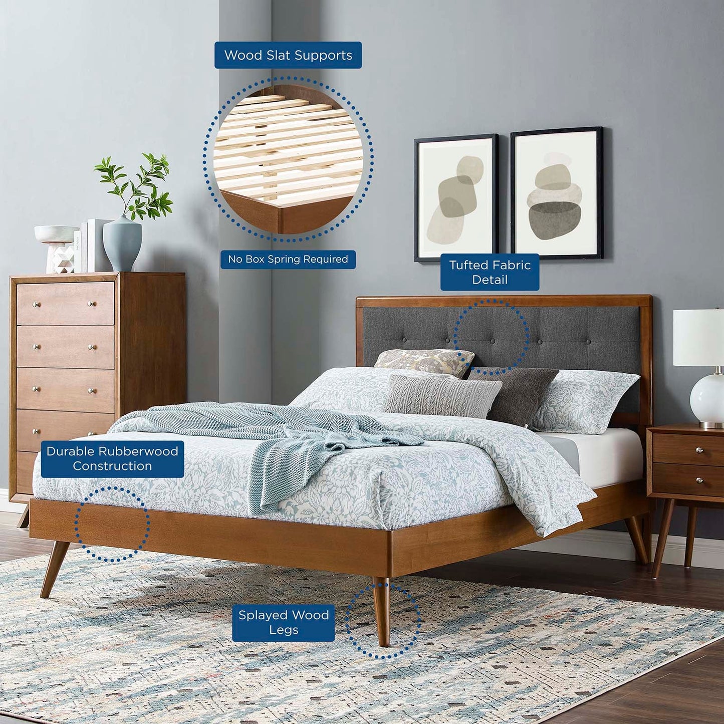 Willow Wood King Platform Bed With Splayed Legs by Modway