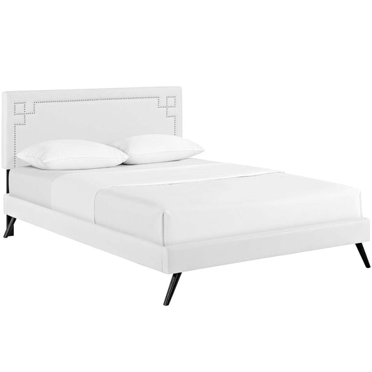 Ruthie Vinyl Full Platform Bed with Round Splayed Legs by Modway