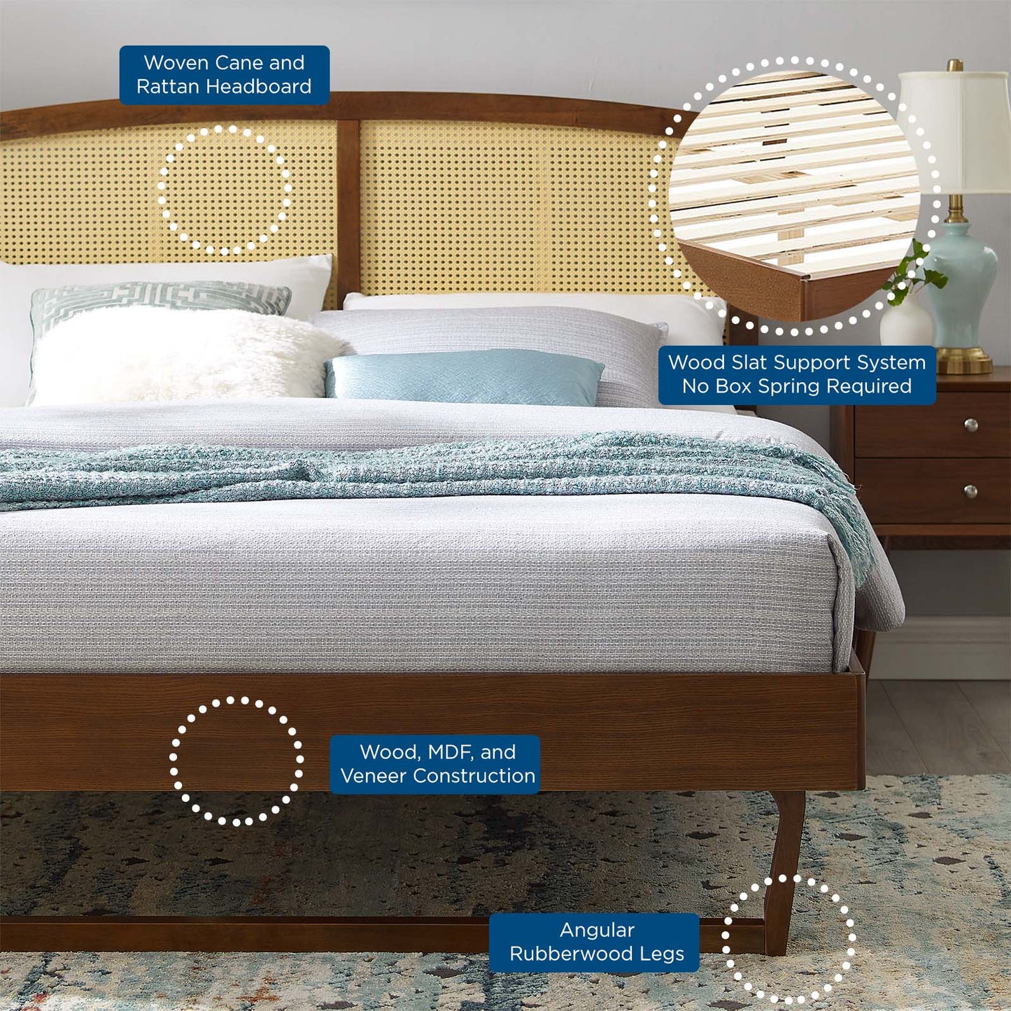 Sierra Cane and Wood Queen Platform Bed With Angular Legs by Modway