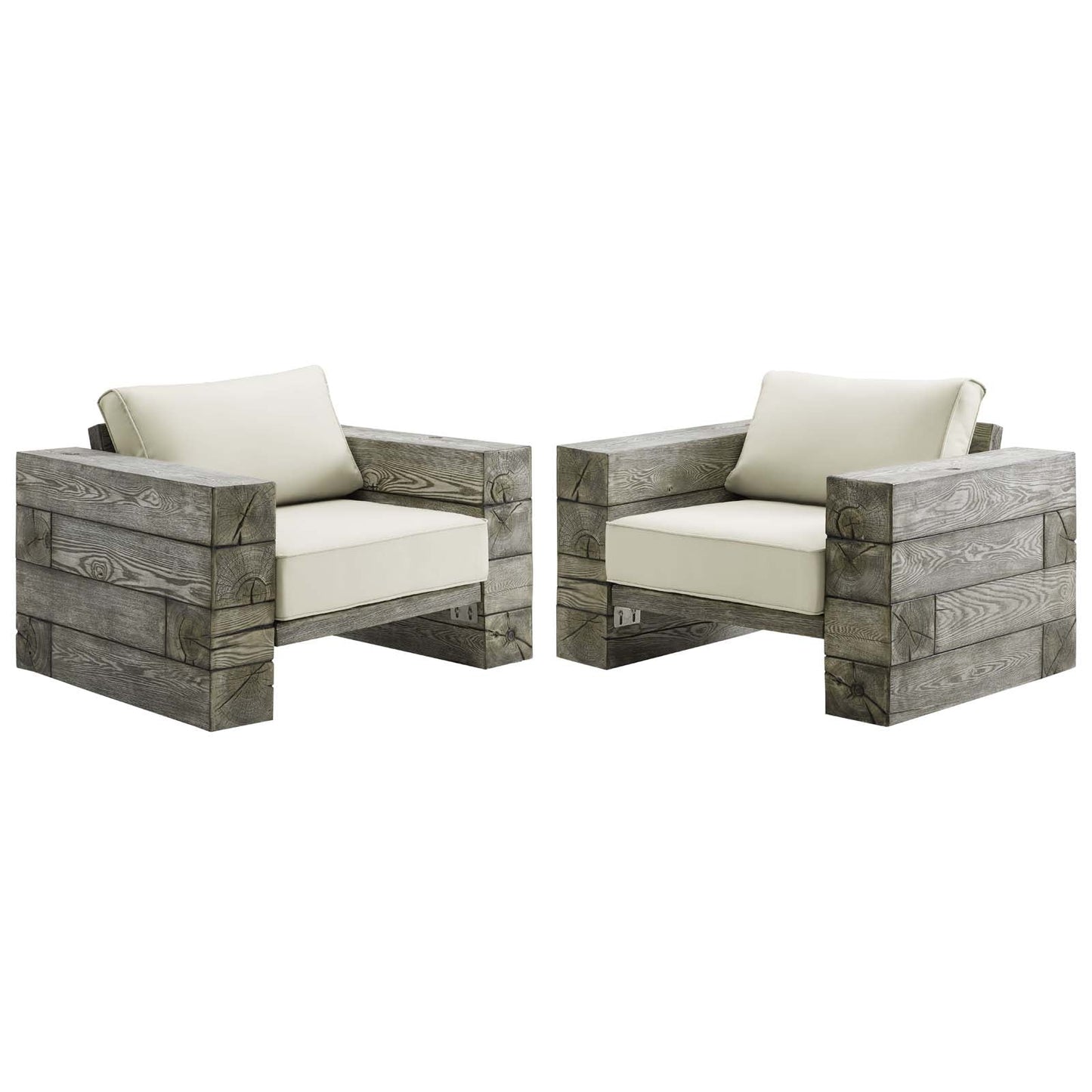 Manteo Rustic Coastal Outdoor Patio Sunbrella¨ Lounge Armchair Set of 2