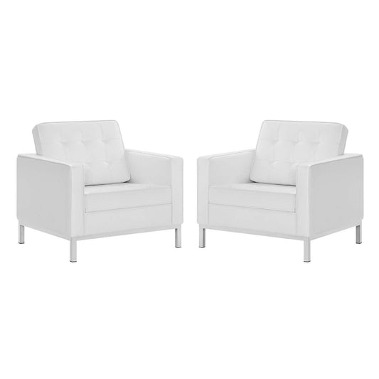 Loft Tufted Vegan Leather Armchairs Set of 2 by Modway