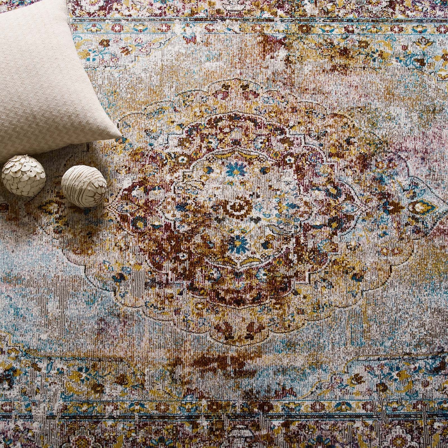Success Merritt Transitional Distressed Floral Vintage Medallion 5x8 Area Rug by Modway