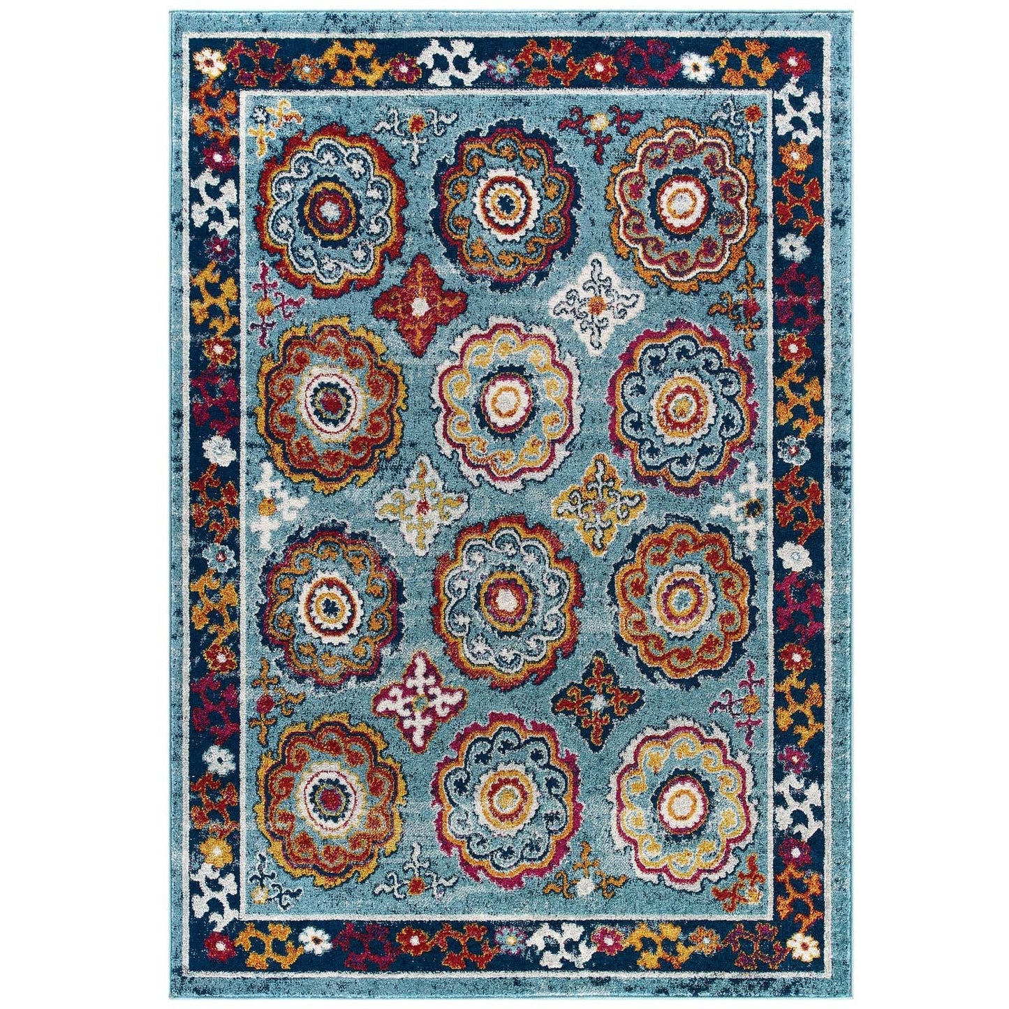 Entourage Odile Distressed Floral Moroccan Trellis 5x8 Area Rug by Modway