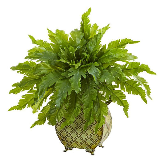 18"  Fern Artificial Plant in Metal Planter
