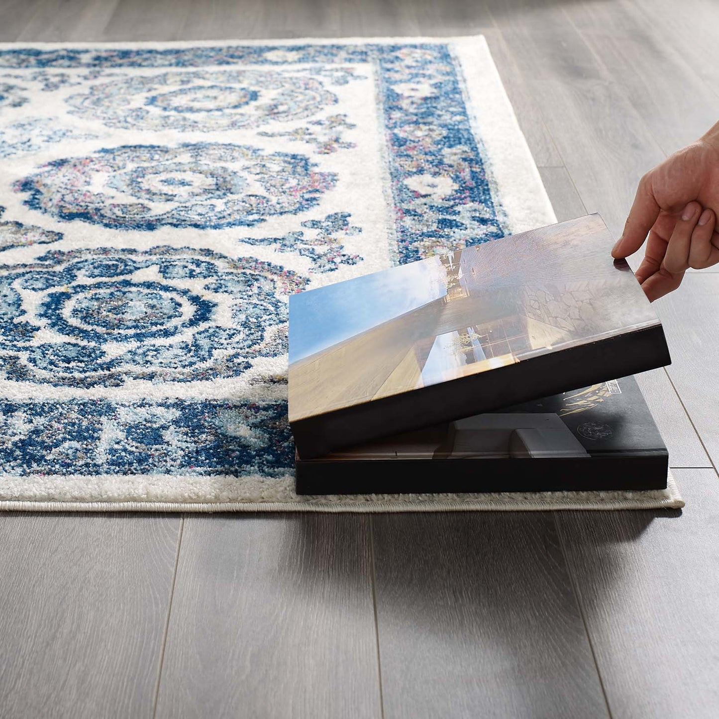 Entourage Odile Distressed Floral Moroccan Trellis 8x10 Area Rug by Modway