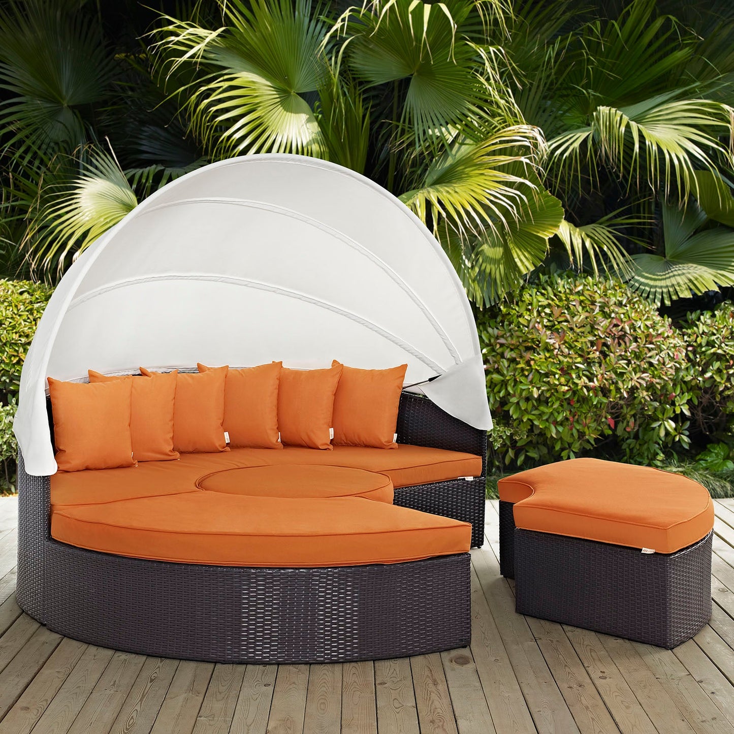 Convene Outdoor Patio Wicker Rattan Canopy Sectional Daybed by Modway