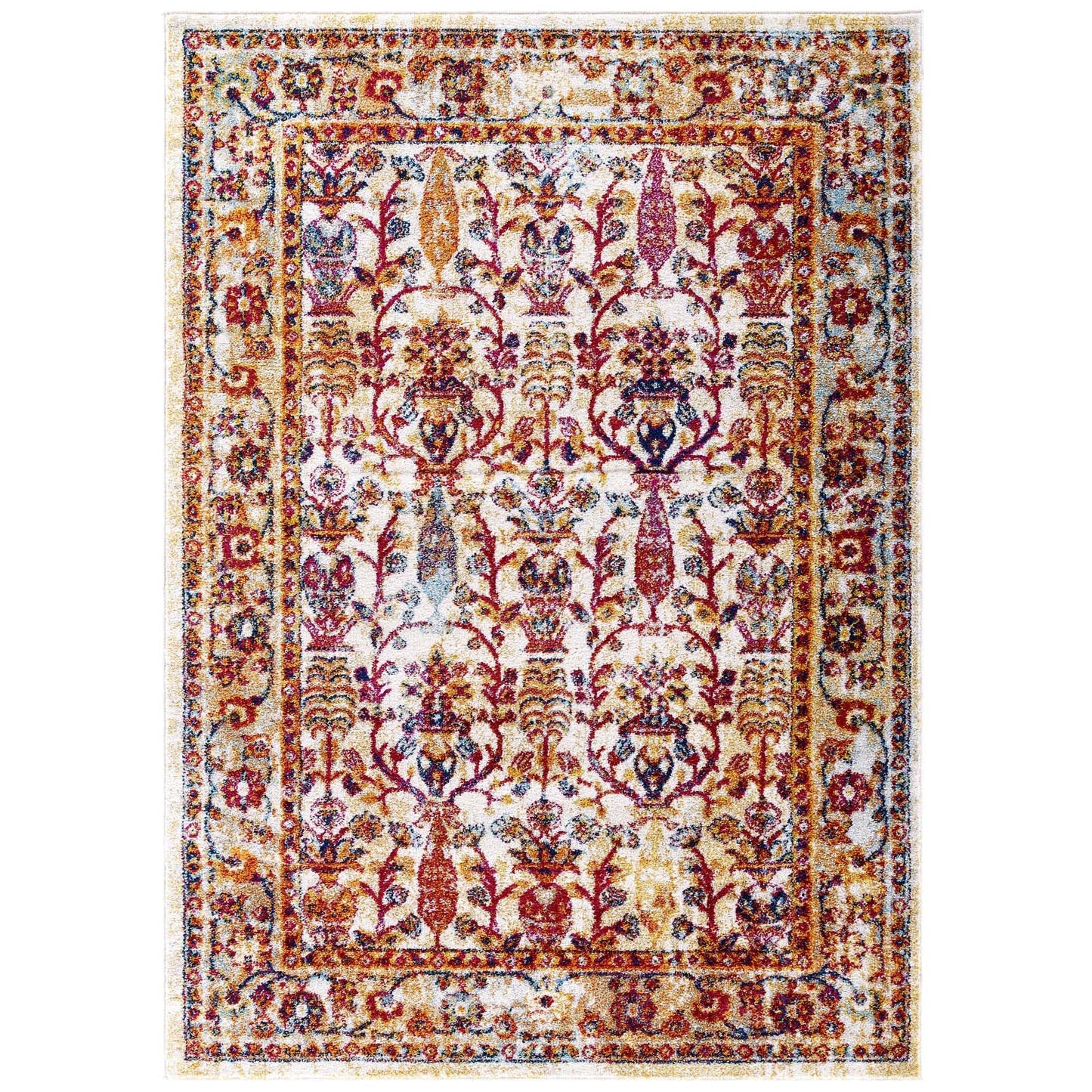 Entourage Jessa Distressed Vintage Floral Lattice 5x8 Area Rug by Modway