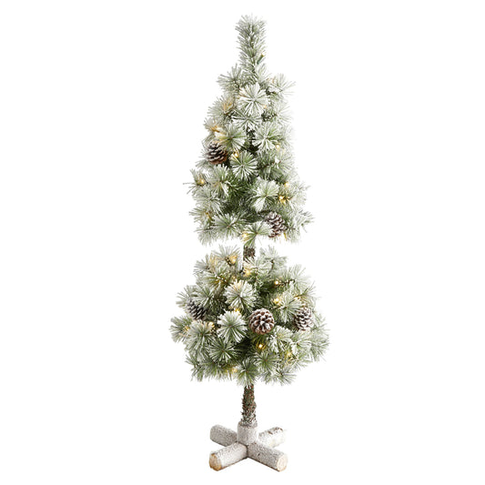 3' Flocked Artificial Christmas Tree Topiary with 50 Warm White LED Lights