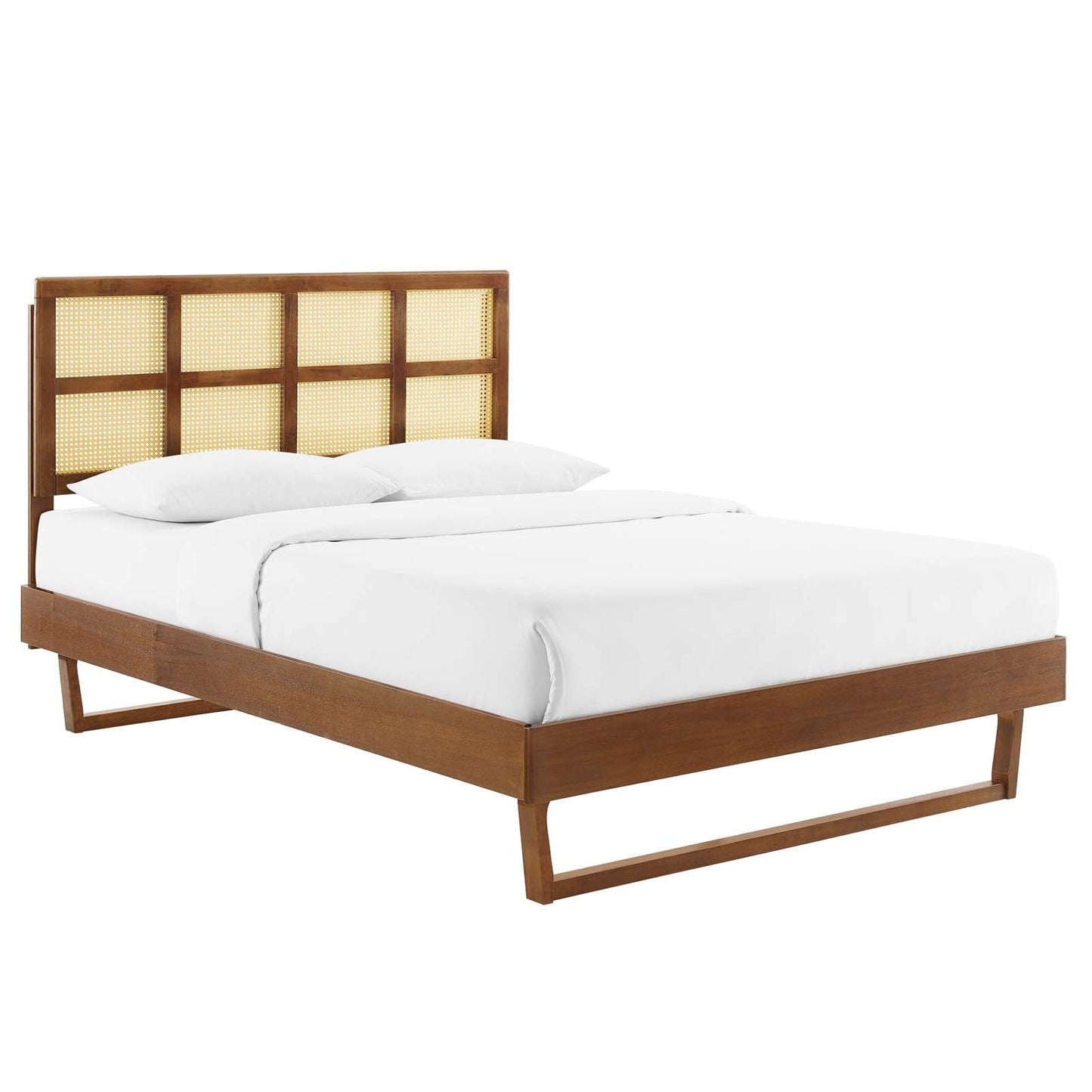 Sidney Cane and Wood Full Platform Bed With Angular Legs by Modway