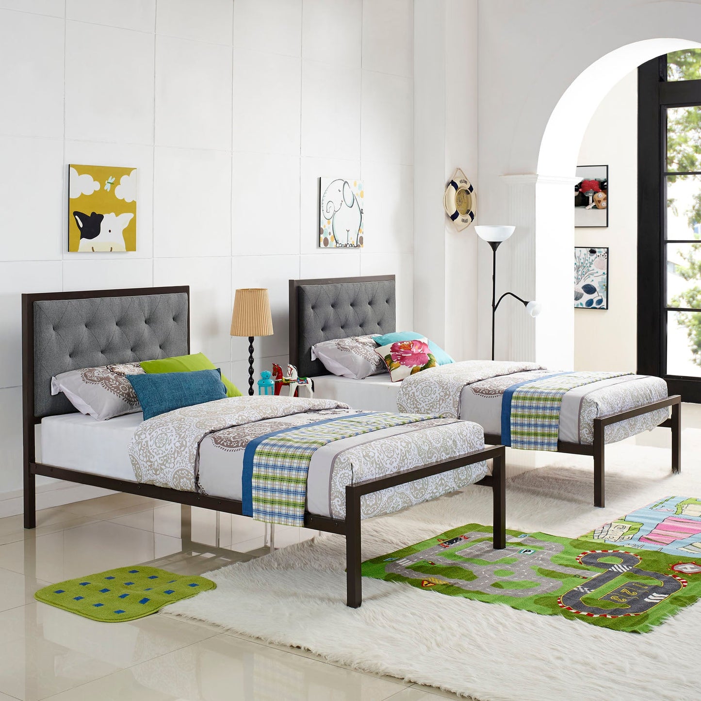 Mia Fabric Twin Bed by Modway