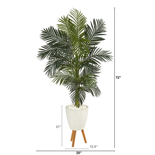 6' Golden Cane Artificial Palm Tree in White Planter with Stand