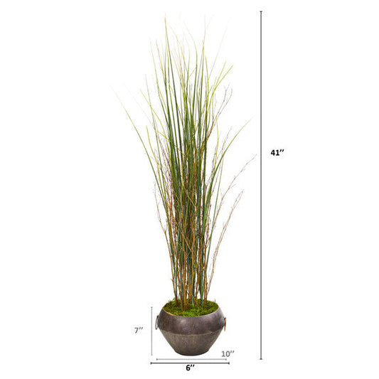 41" Grass and Bamboo Artificial Plant in Metal Bowl