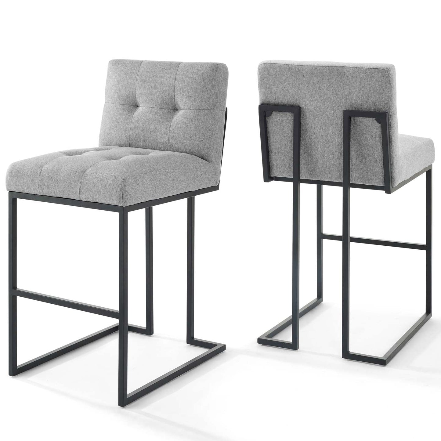 Privy Black Stainless Steel Upholstered Fabric Bar Stool Set of 2 by Modway
