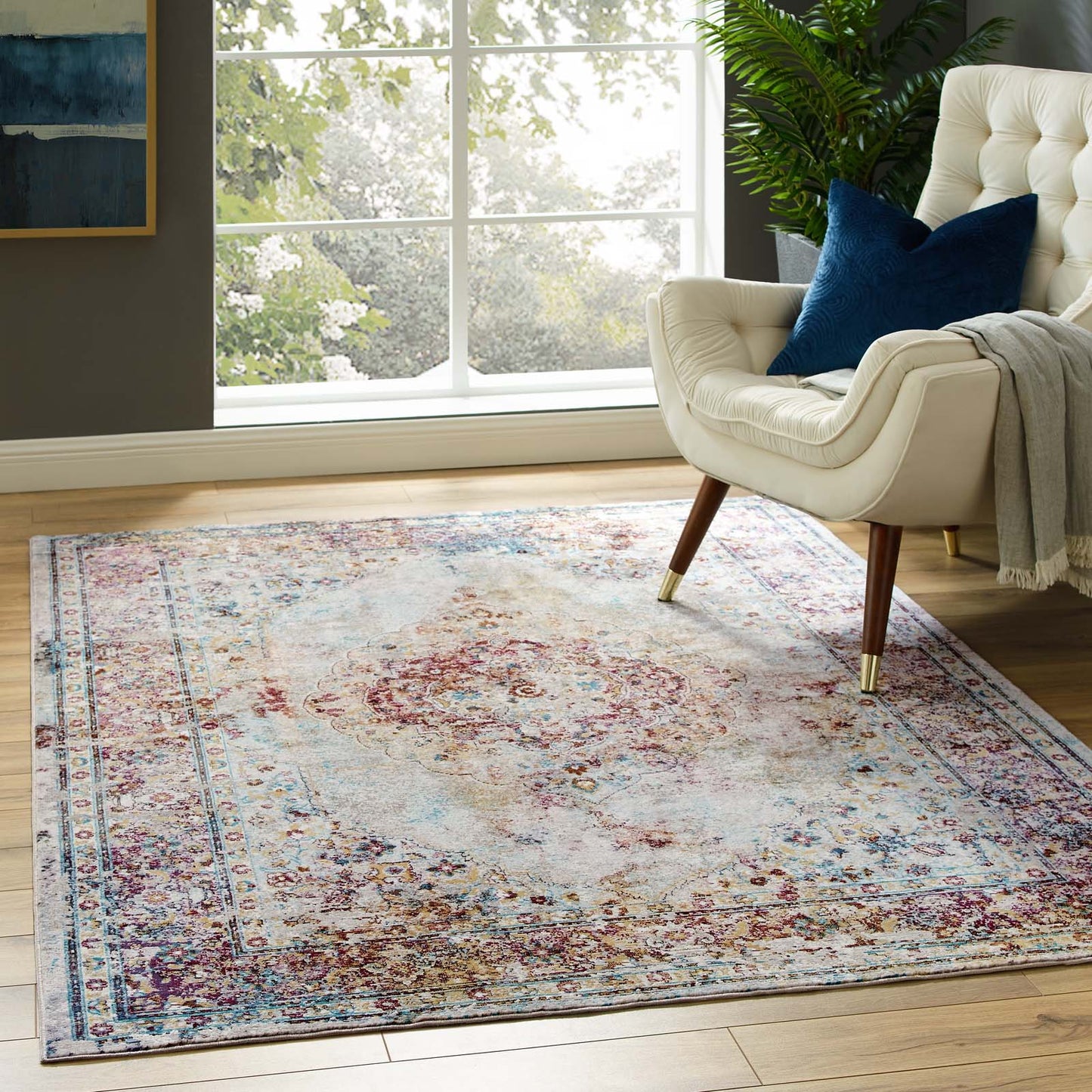 Success Merritt Transitional Distressed Floral Vintage Medallion 5x8 Area Rug by Modway