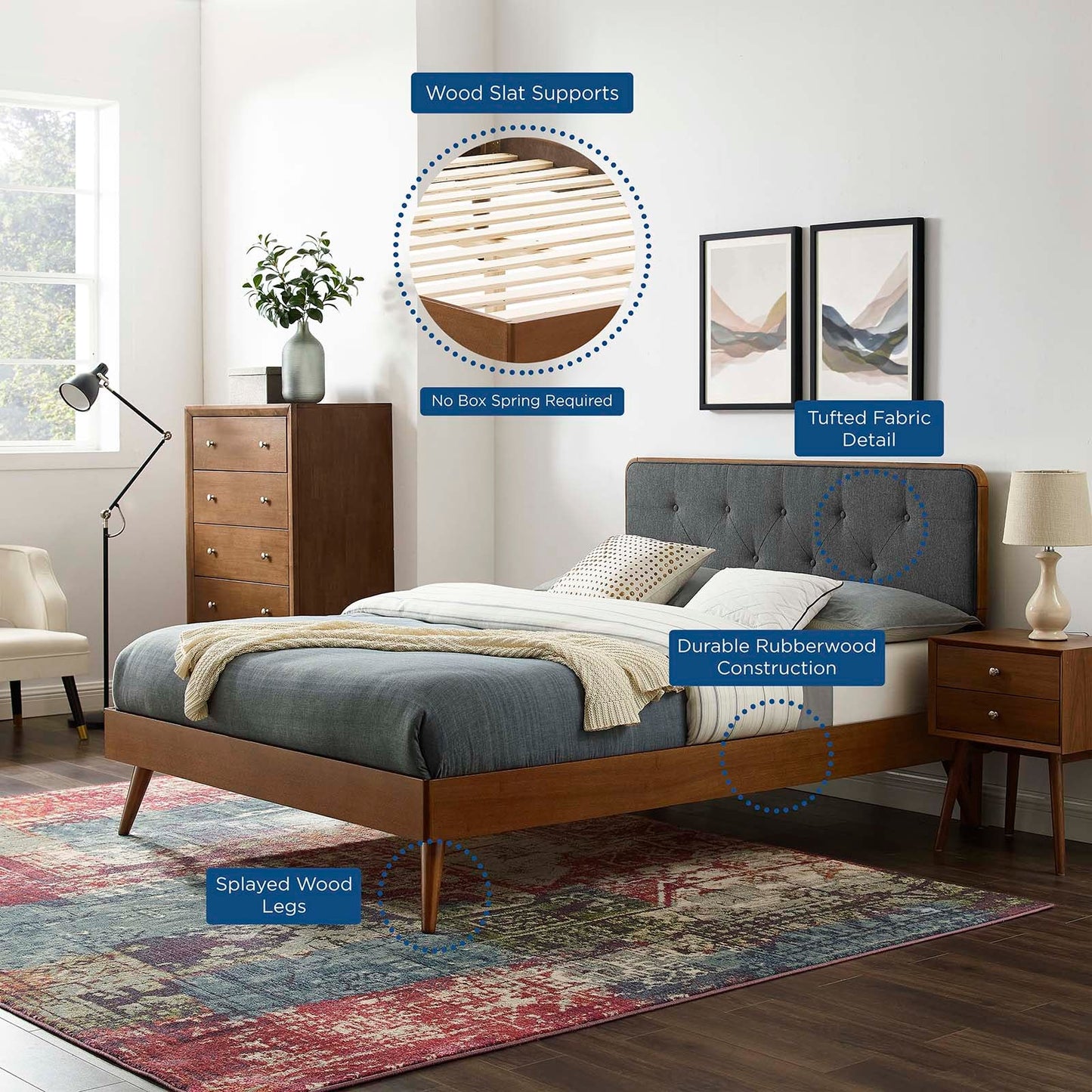 Bridgette Wood King Platform Bed With Splayed Legs by Modway