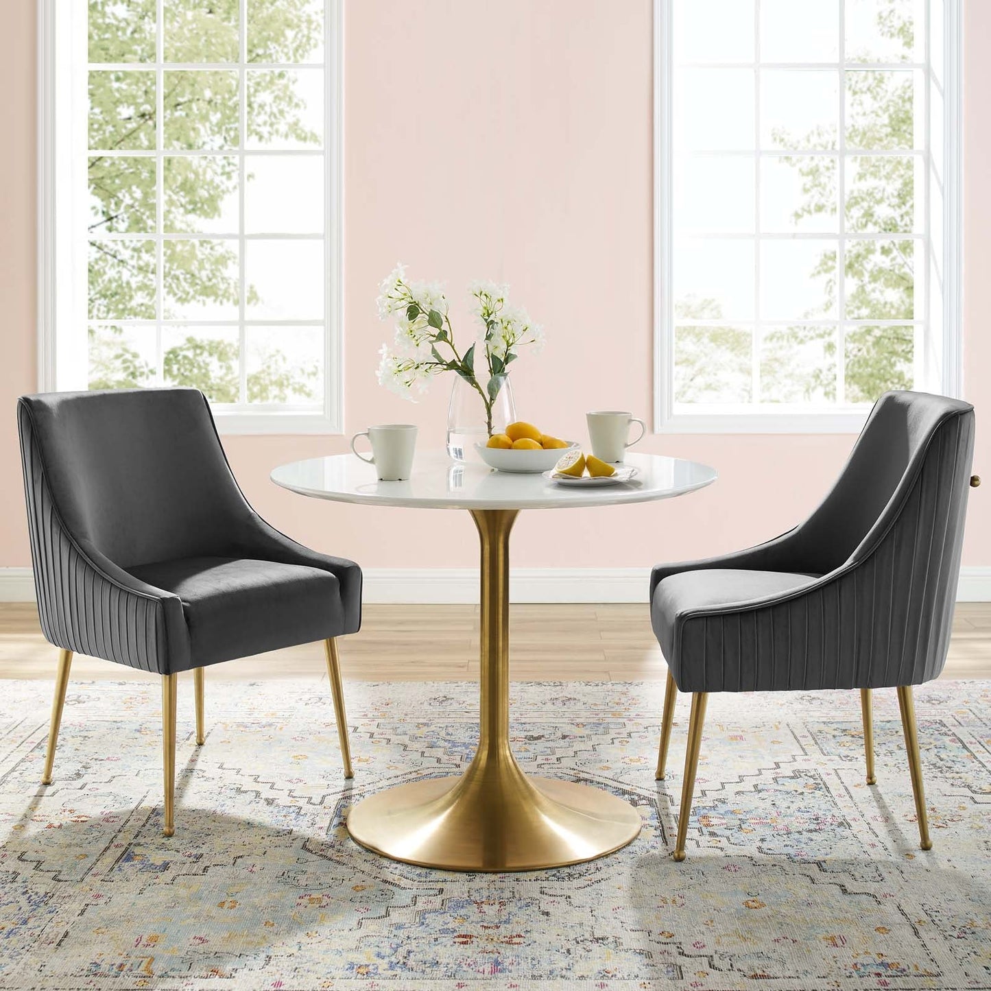 Discern Pleated Back Upholstered Performance Velvet Dining Chair Set of 2 by Modway