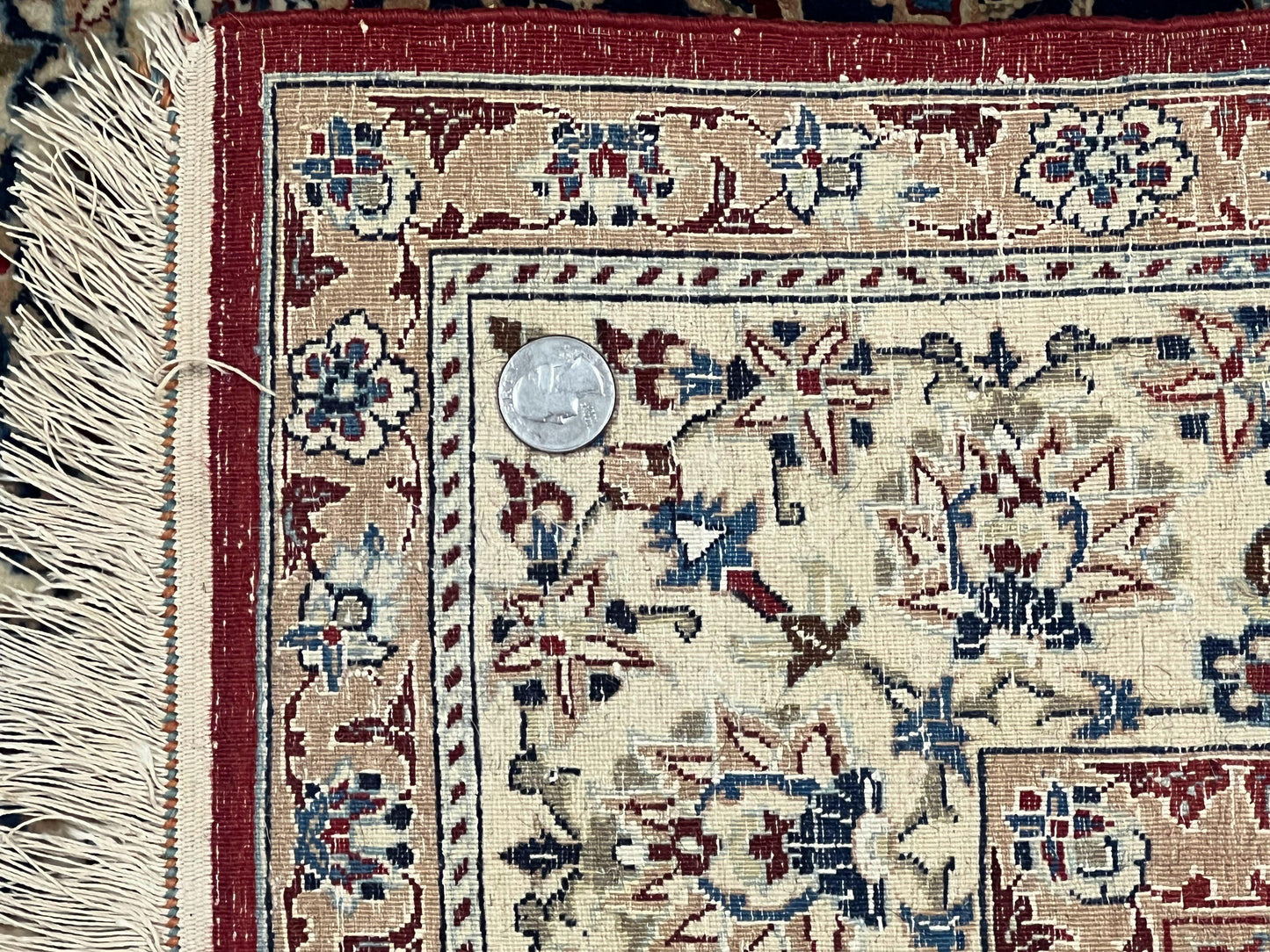 Super Fine Persian Nain Rug 3.6 x 5.4, Navy Blue and Ivory, 700 KPSI