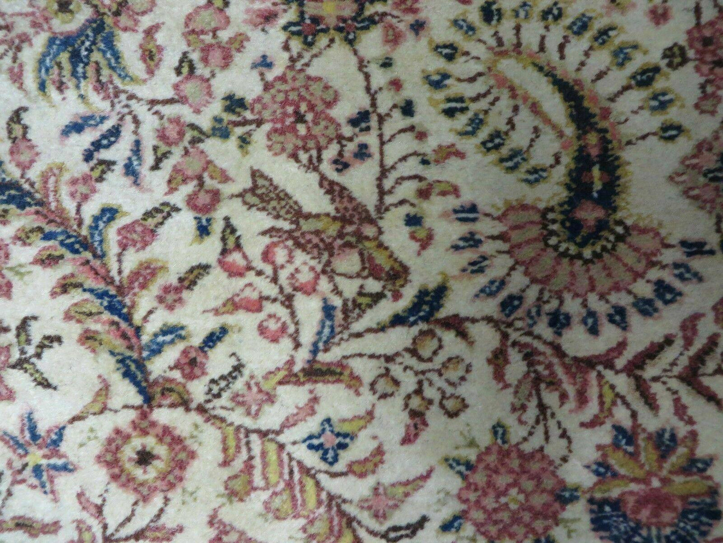 Persian Tabriz Rug 8x10, Bird Motifs Floral, Boteh Paisleys, Cream and Red, Handmade Wool Carpet