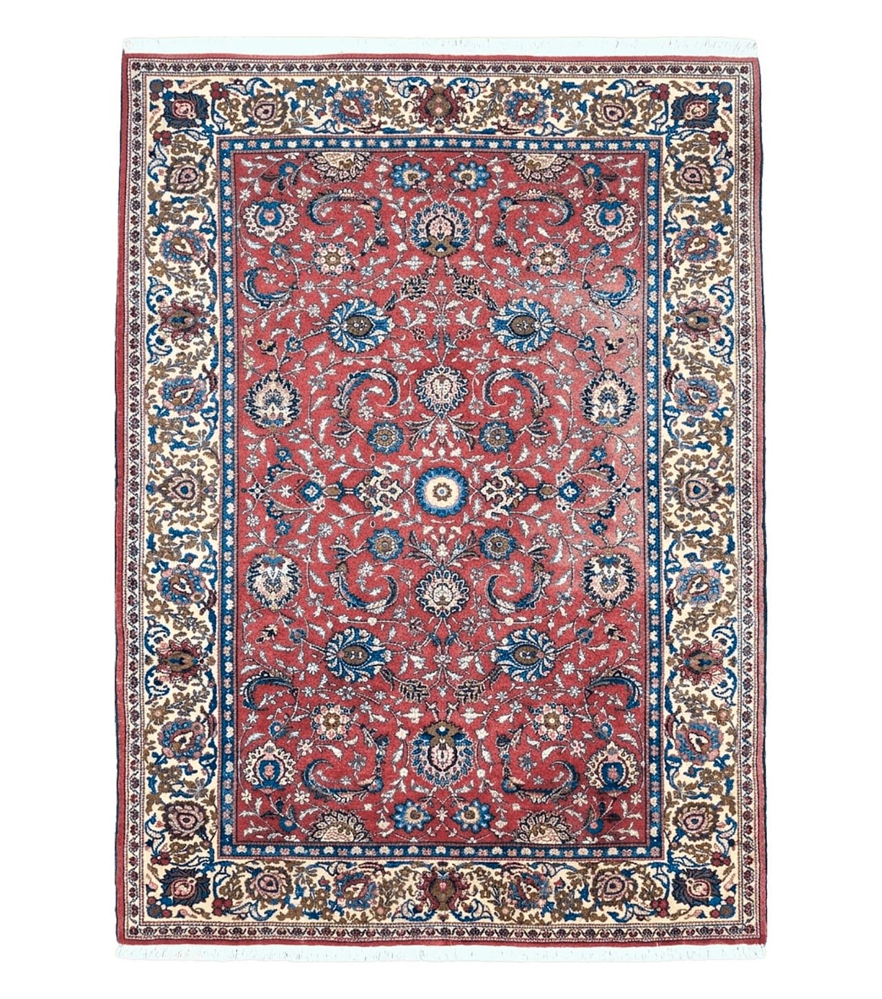 Semi Antique Persian Kashan Rug, Red & Beige, Hand-Knotted, Wool, 4'7" x 6' 6", Pair B