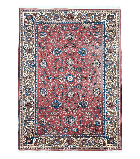 Semi Antique Persian Kashan Rug, Red & Beige, Hand-Knotted, Wool, 4'7" x 6' 6", Pair B