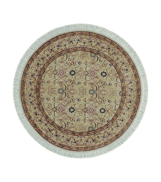 6' Handmade Fine Indian Wool Rug Carpet Round Silk Accent Beauty