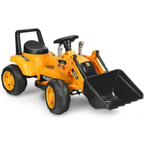 6V Battery Powered Kids Excavator Digger with Digging Bucket - Yellow Tractor Toy