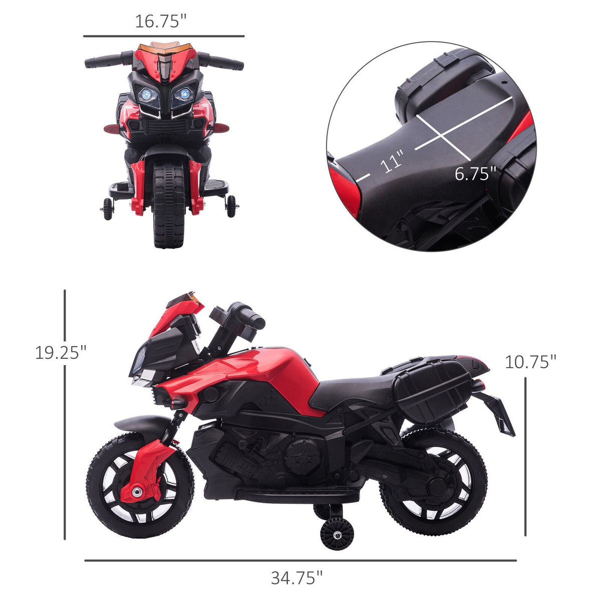 6V Kids Electric Motorcycle Ride-On Car with Training Wheels - Battery Powered Toy