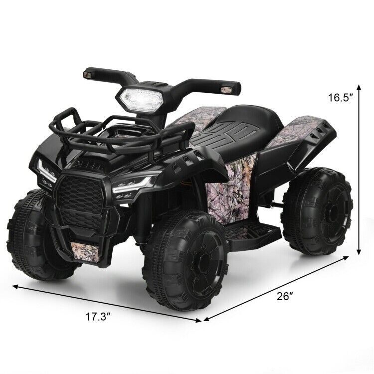 6V Kids Electric Ride On Quad Car with LED Lights and MP3 Player - Black