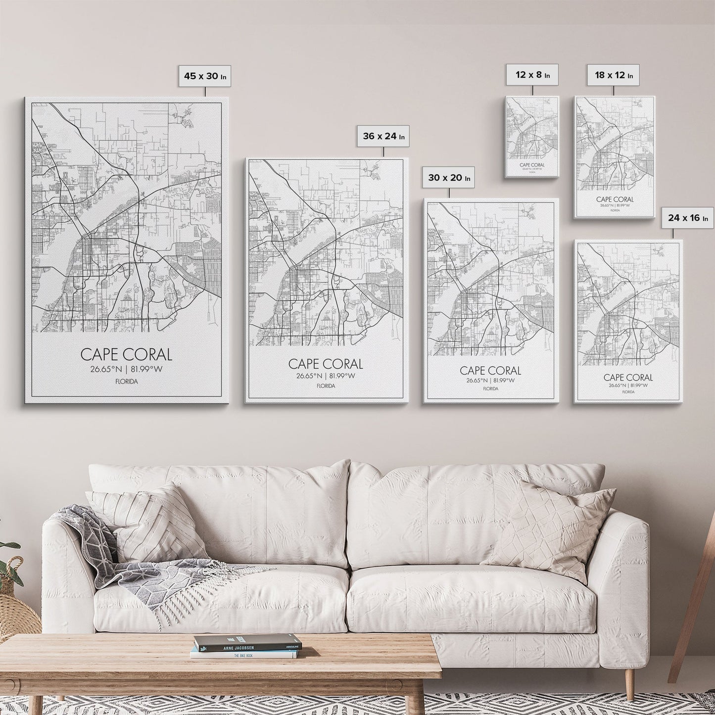 Cape Coral Street Map, Florida Map, City Map Art, Modern Art, Wall Art, Canvas Print, Canvas Wall Art, Travel Gifts For Men, Apartment Décor