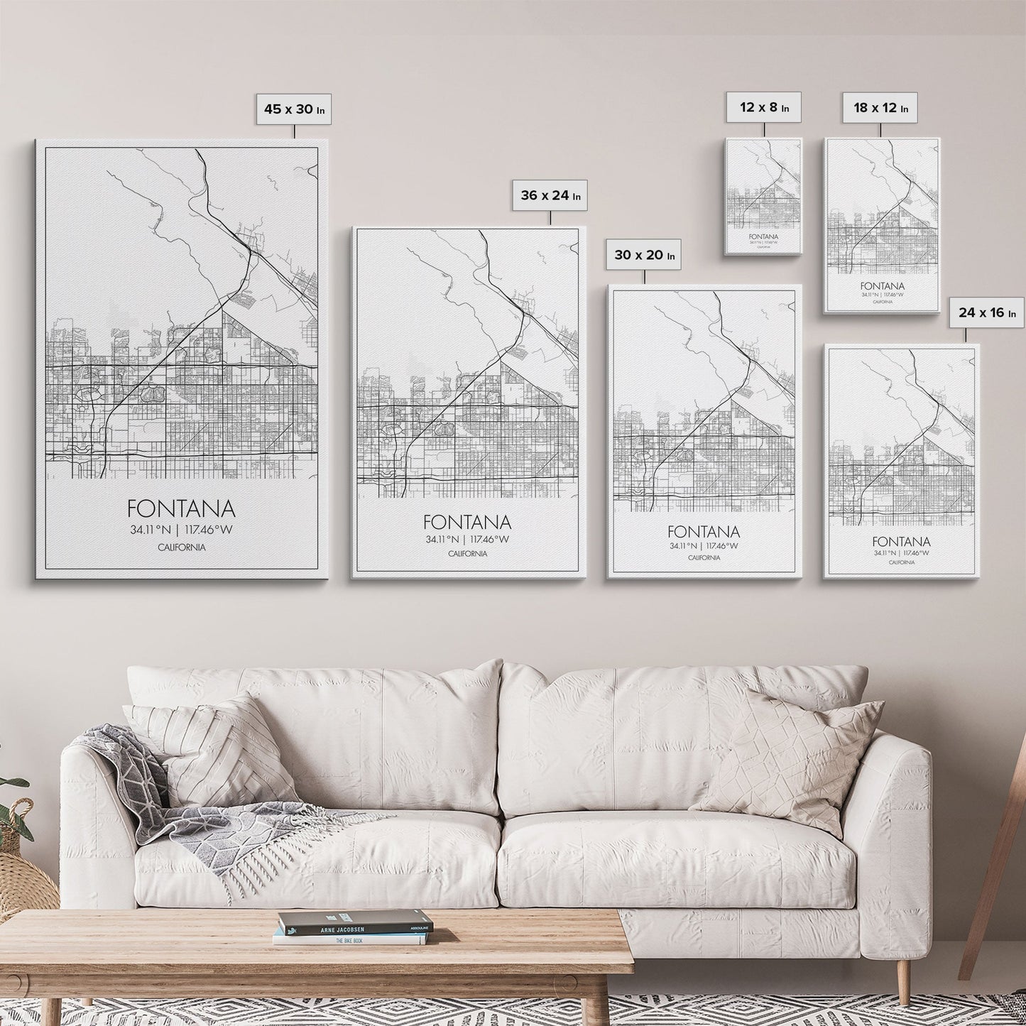 Fontana Street Map, California Map, City Map Art, Minimalist Art, Wall Art, Canvas Print, Unique Wall Art, Travel Décor, Travel Gift For Men