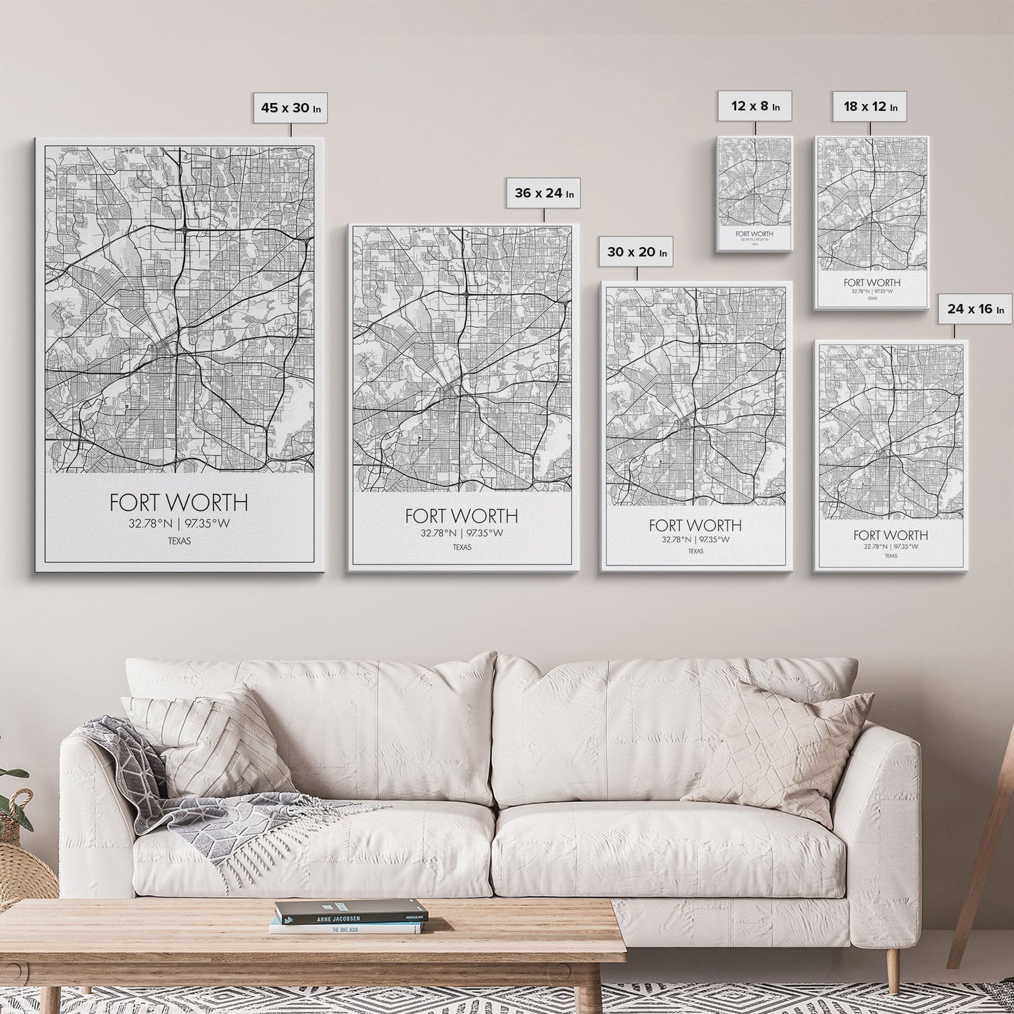 Fort Worth Street Map, Texas Map, City Map Art, Minimalist Art, Wall Art, Canvas Print, Travel Wall Art, Gifts For Women, Man Cave Décor