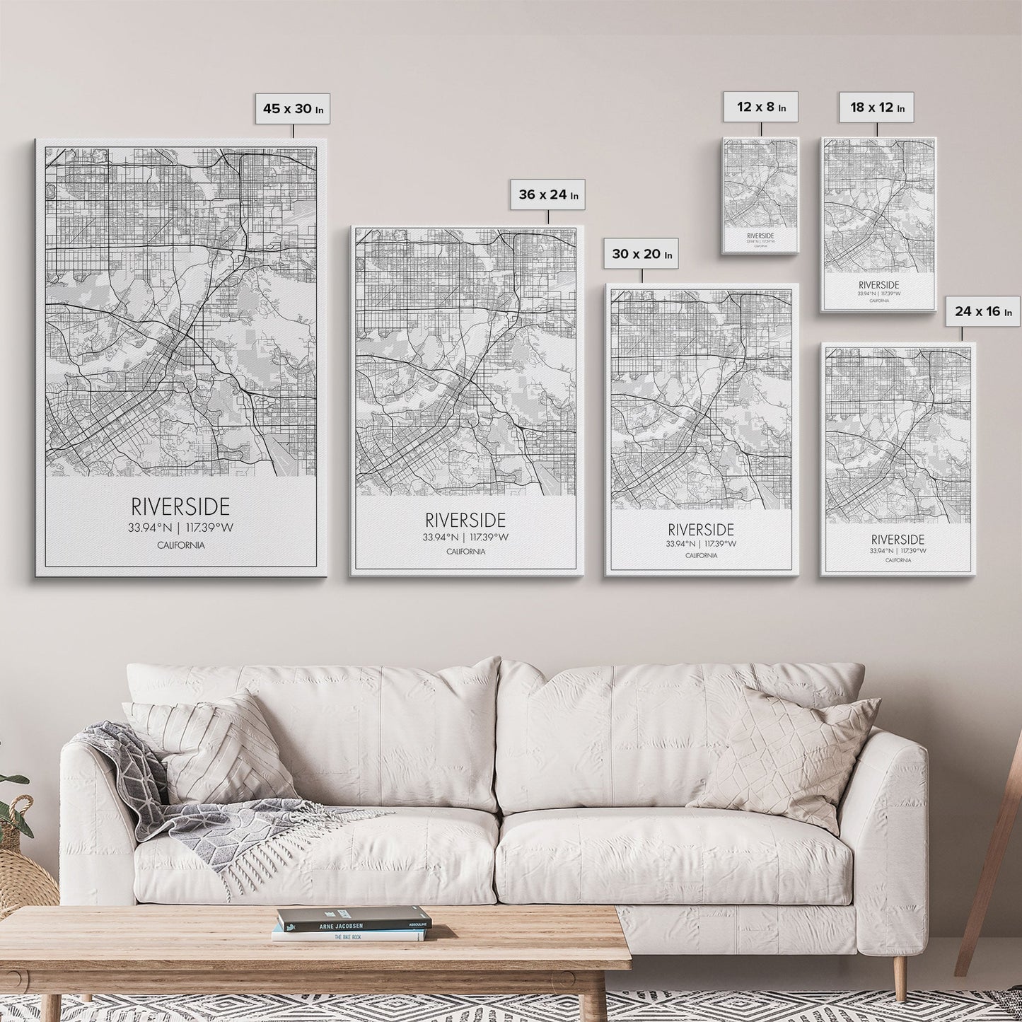 Riverside Street Map, California Map, City Map Art, Minimalist Art, Wall Art, Canvas Print, Office Wall Décor, Gifts For Dad, Travel Print