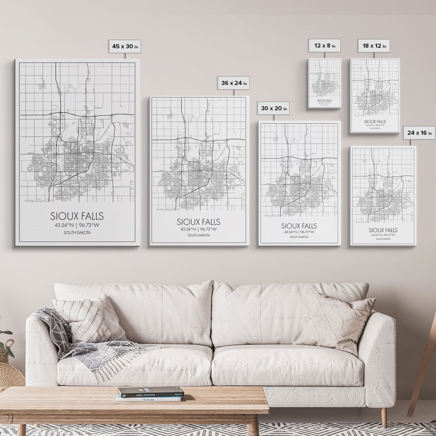 Sioux Falls Street Map, South Dakota Map, City Map Print, Minimalist Art, Wall Art, Canvas Print, Dorm Room Décor, Gifts For Her
