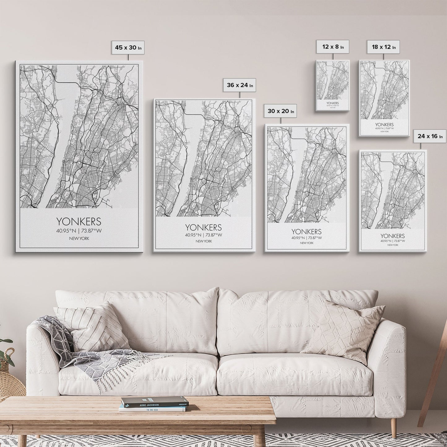 Yonkers Street Map, New York Map, City Map Print, Minimalist Art, Wall Art, Canvas Print, Travel Wall Art, Map Gift, Dorm Room Decor