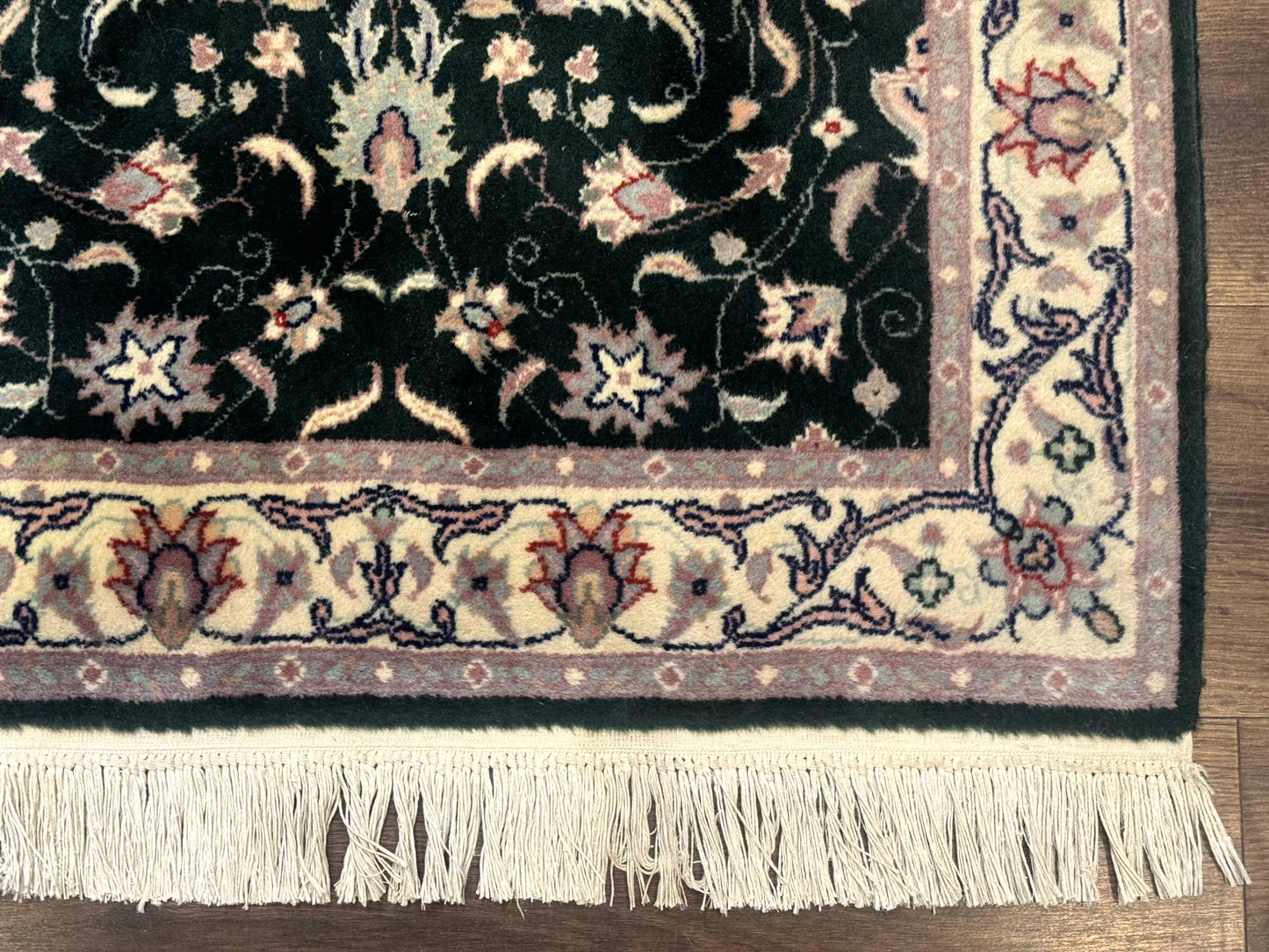 Pak Persian Runner Rug 2.6 x 10, Dark Green and Beige, Floral Allover