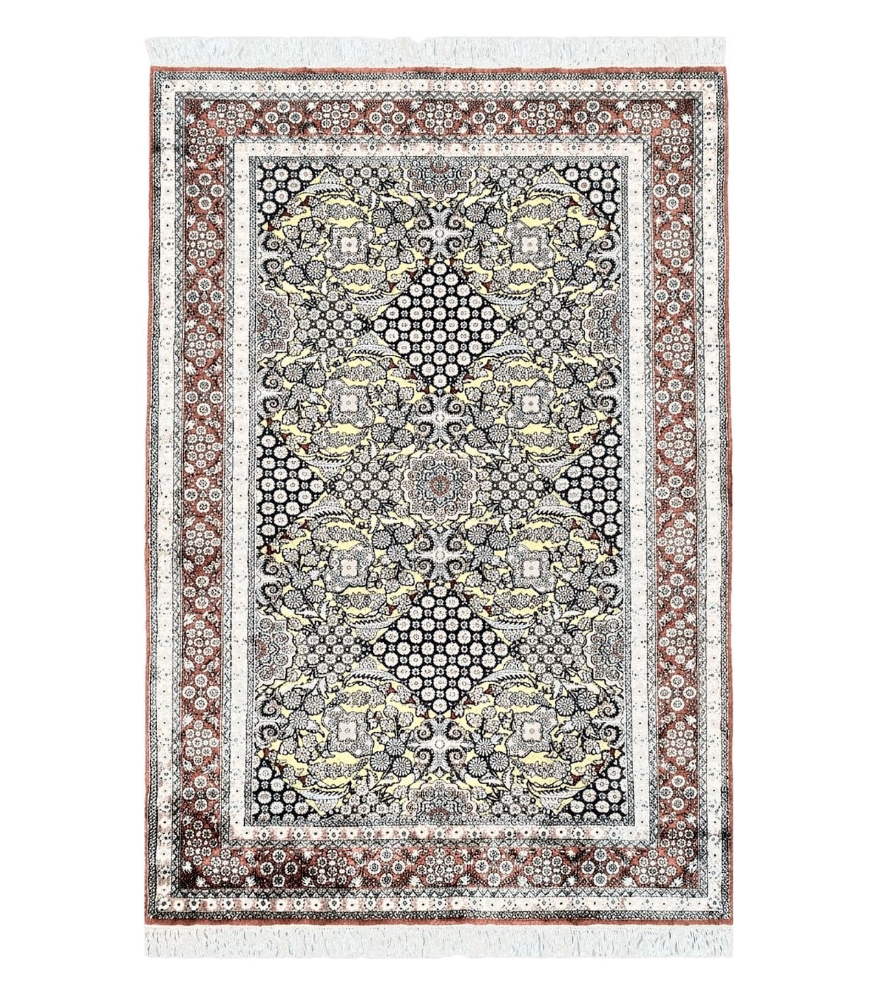 5x8 Indian Kashmiri Silk Rug with Gold Threads
