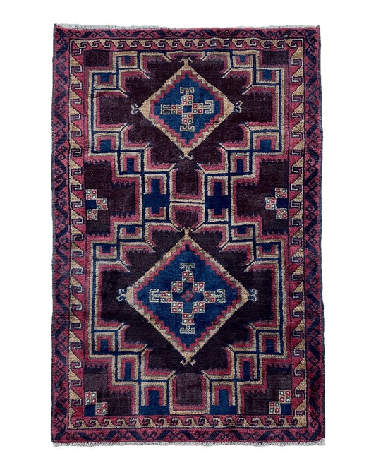 2'11" X 4'6" Vintage Handmade Tribal Wool Rug Balouchi Rug Afghan Rug Geometric