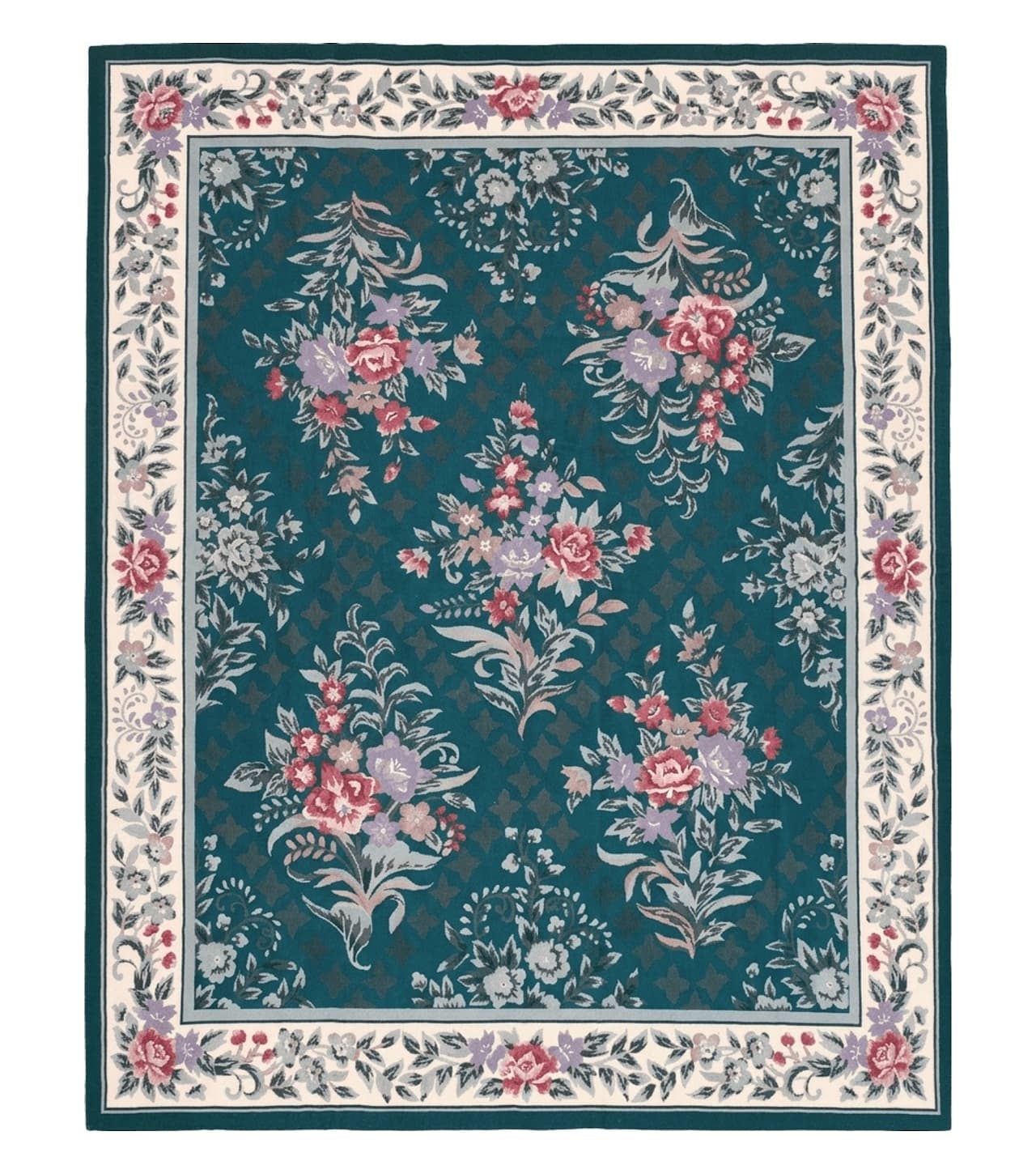 Chinese Needlepoint Rug 8x10, Vintage Green Area Rug, Hand-Woven Flatweave Floral European Design Carpet Wool Handmade 8x 10 Living Room Rug