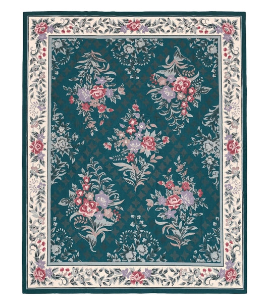 Chinese Needlepoint Rug 8x10, Vintage Green Area Rug, Hand-Woven Flatweave Floral European Design Carpet Wool Handmade 8x 10 Living Room Rug