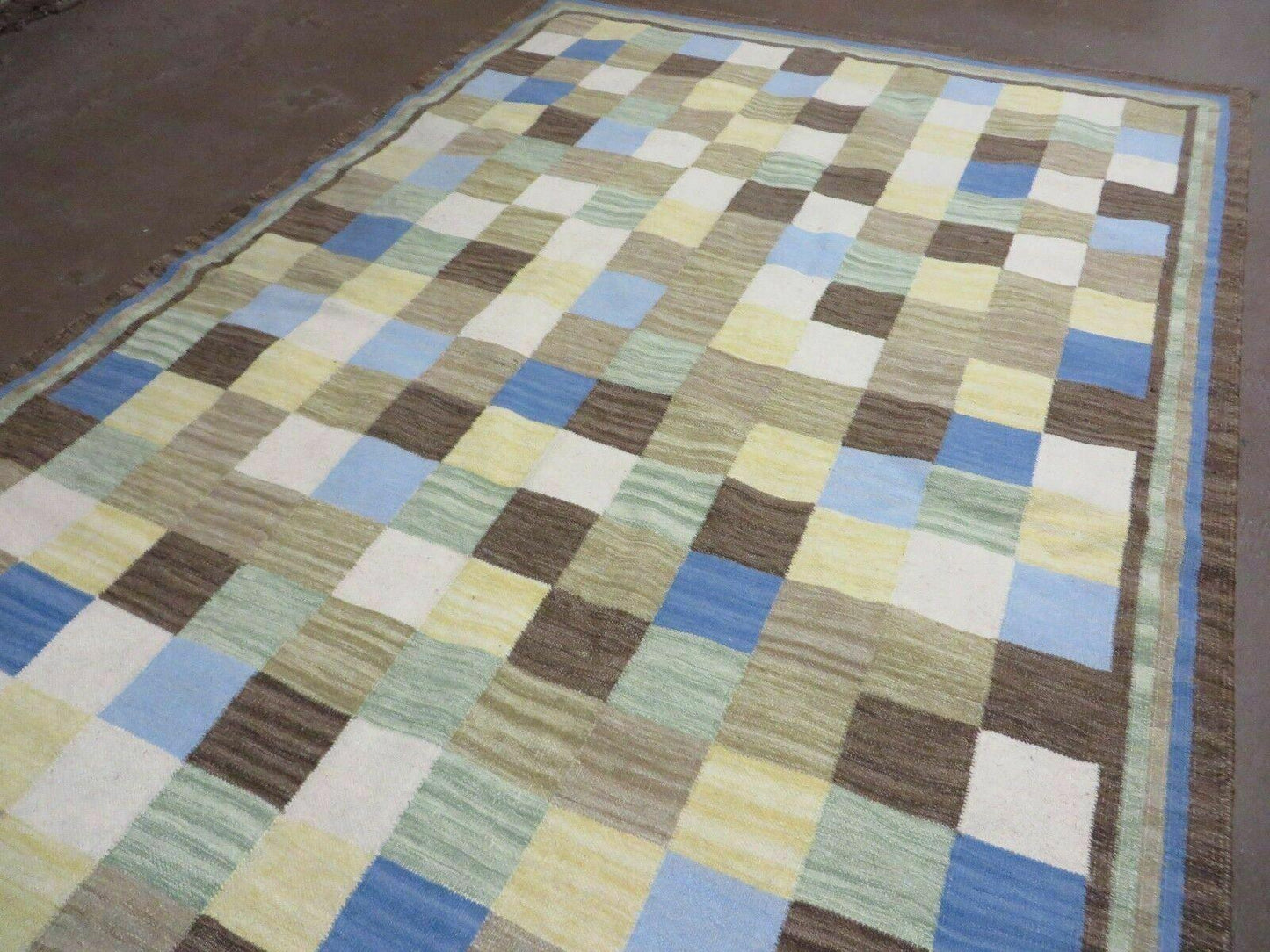 5' X 8' Hand-knotted Kilim Dhurrie Wool Cotton Rug Flat Weave Carpet Checkered Pattern Colorful Multicolor