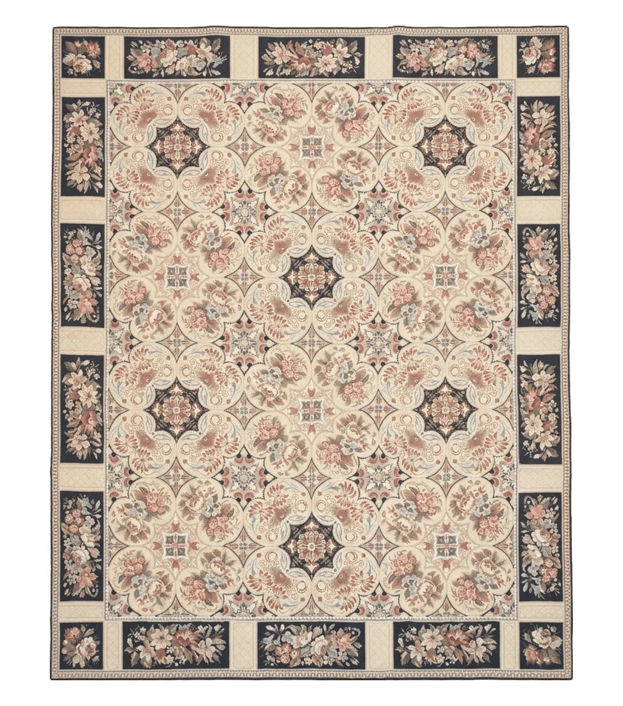 Needlepoint Rug 8x10ft Allover European Design Flowers 100% Wool Hand Knotted Aubusson Area Rug Brand New Flatweave Needle Point Carpet Chic