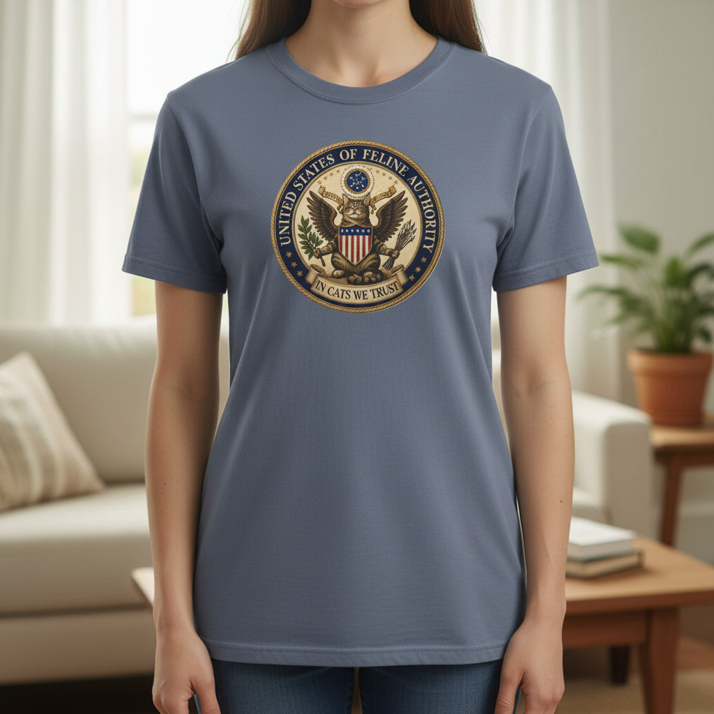 United States Of Feline Authority Vintage Seal Cat Tee