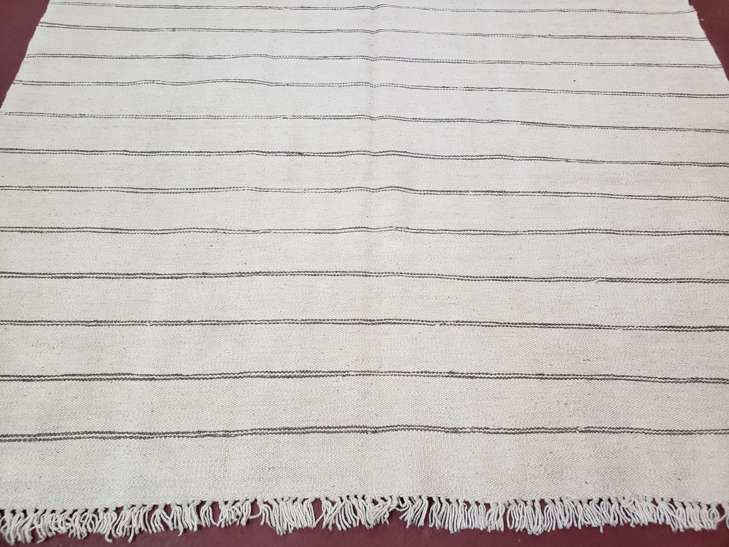 New Turkish Kilim Rug, Striped Area Rug, Southwestern Style, Off-white/Ivory Color, 5x8 Kilim Carpet, Hand-Knotted, Flatweave, Wool