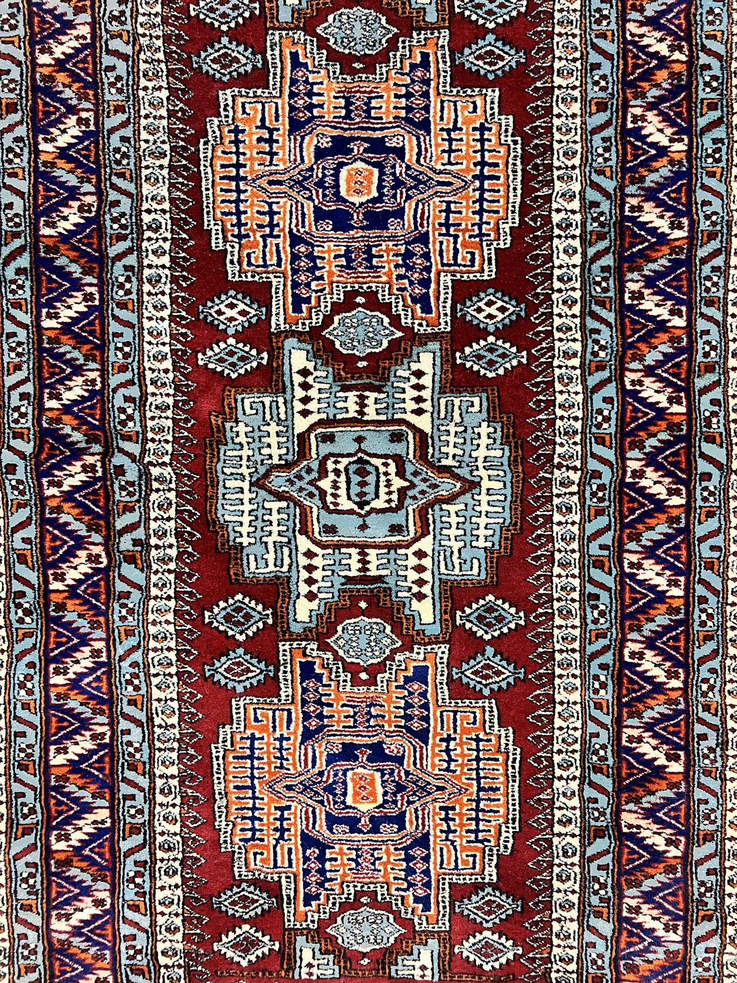 Pakistani Rug 3x5 ft, Caucasian Kazak Design, Geometric Rug, Small Vintage Oriental Carpet, Dark Red Vintage Handmade Wool Rug 3 x 5