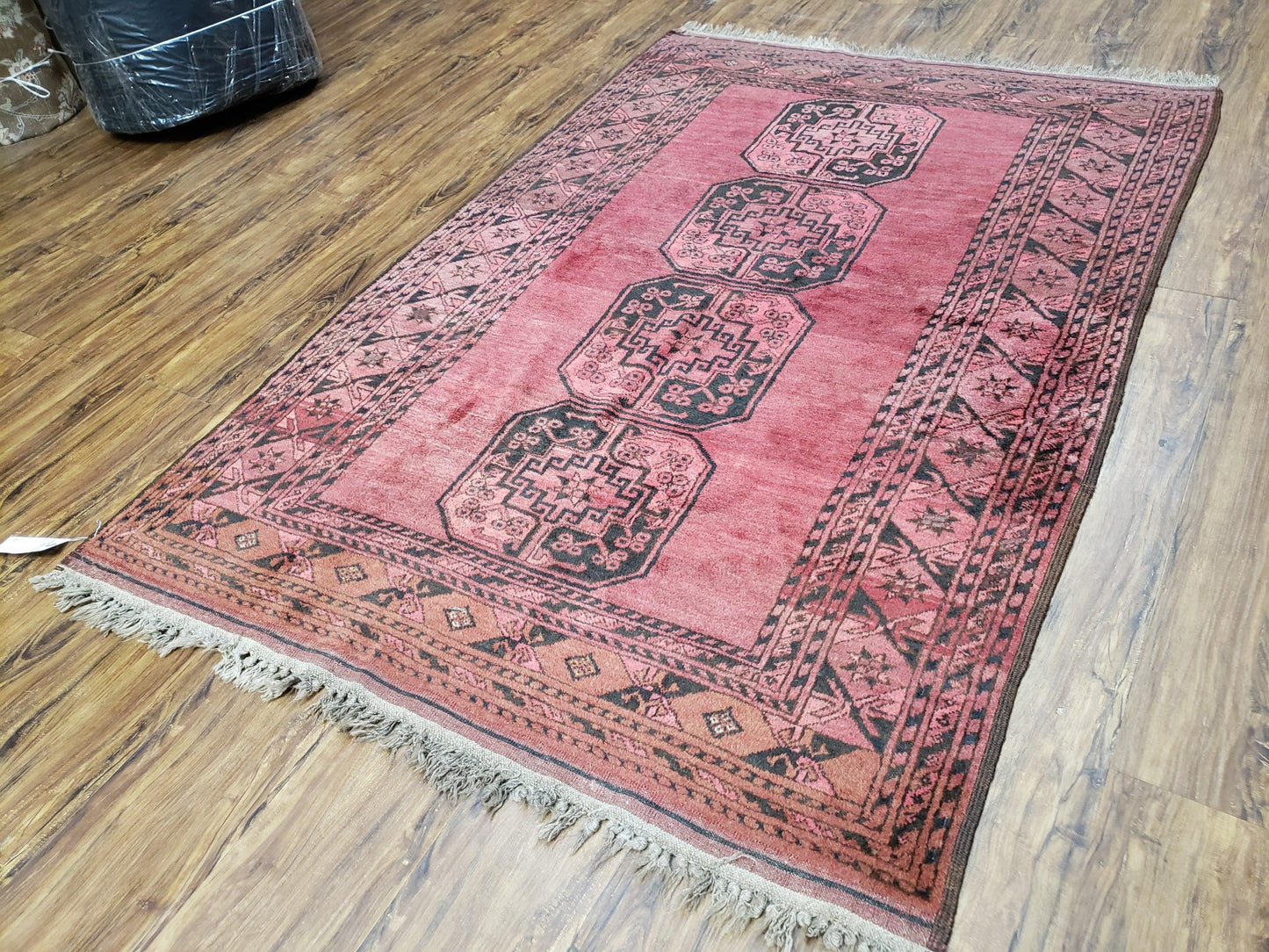 Antique Bukhara Area Rug, Vintage Afghan Bokhara Bashir Rug, 4x6 Hand-Knotted Oriental Carpet, Red & Black Wool Rug, 4' x 5'9