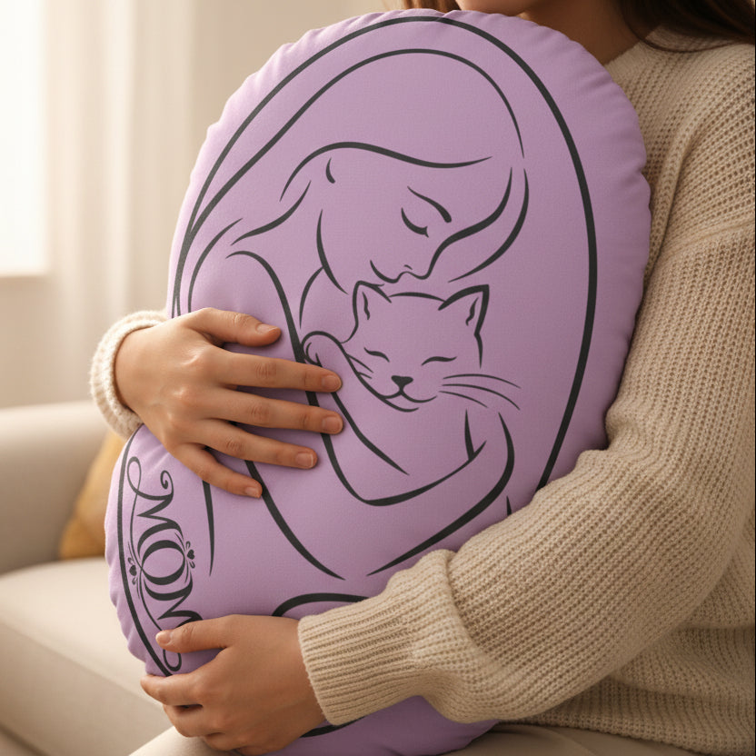 MOM Cat Embrace Pillow — Held, Reflected, Felt
