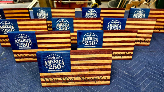 America's 250th Anniversary Handcrafted Wooden Desktop Flag – Made by U.S. Veterans