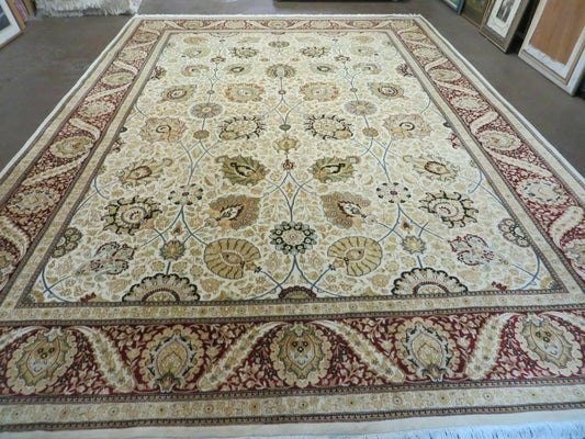 9' X 12' Vintage Handmade Wool Rug Pakistani Floral Design Nice Vegetable Dye
