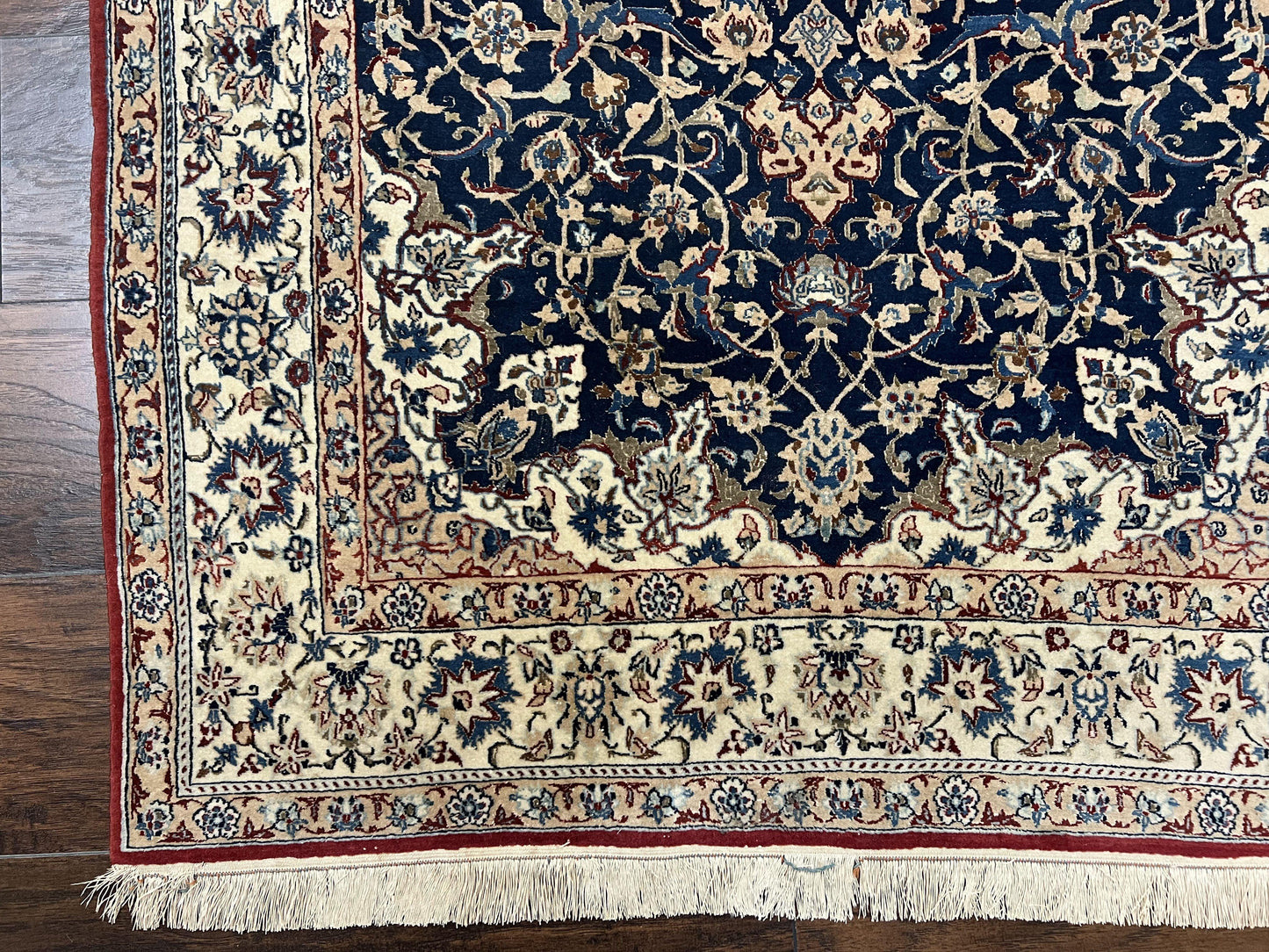 Super Fine Persian Nain Rug 3.6 x 5.4, Navy Blue and Ivory, 700 KPSI